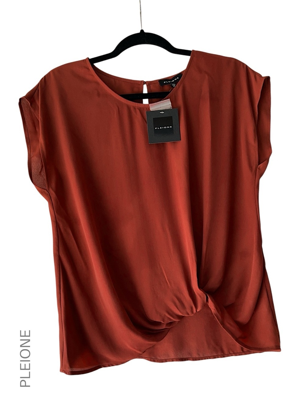 NWT PLEIONE RUST TWIST-FRONT TOP CAP SLEEVE EXTRA SMALL